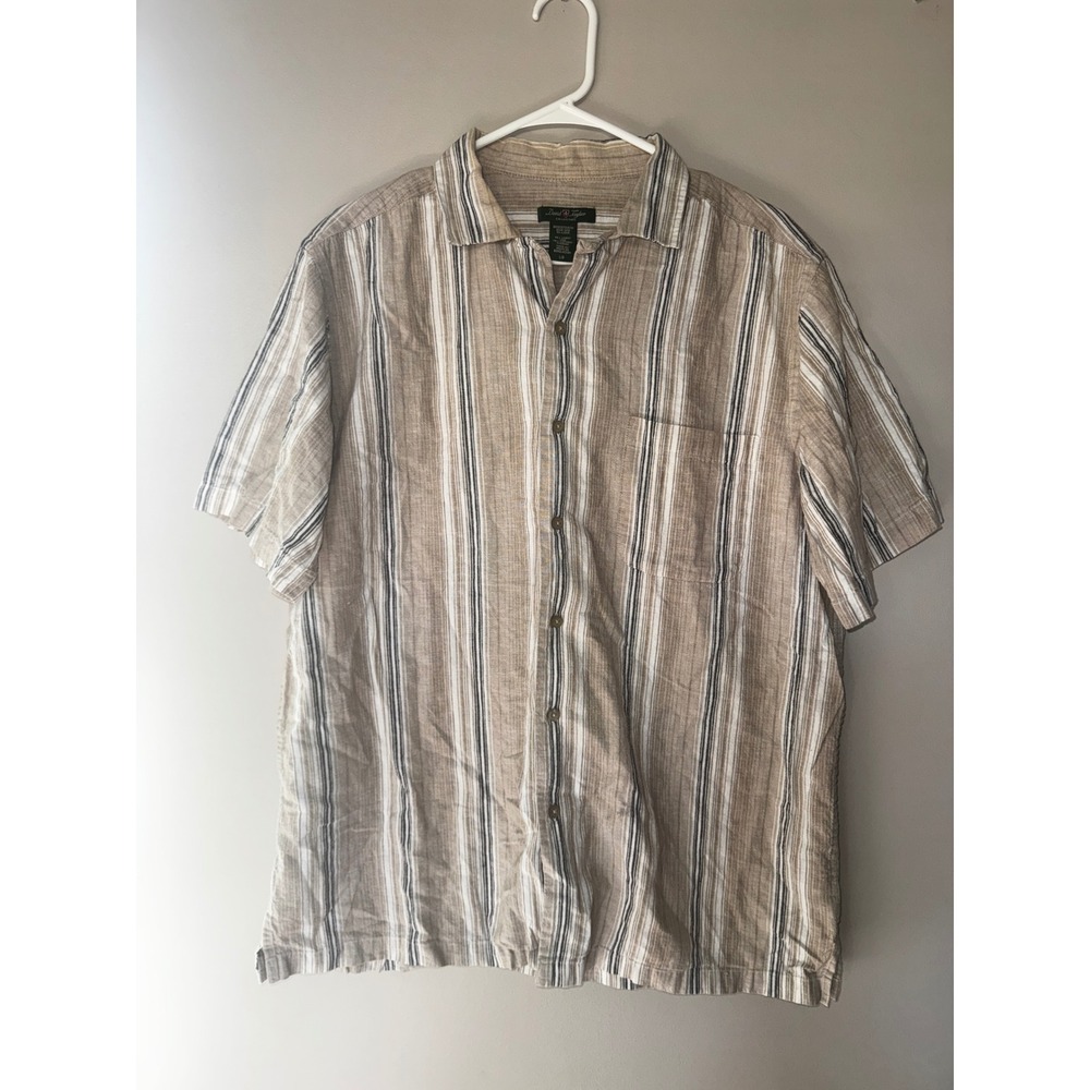 David Taylor Collection Mens Linen Blend Striped Short Sleeve Button Shirt L